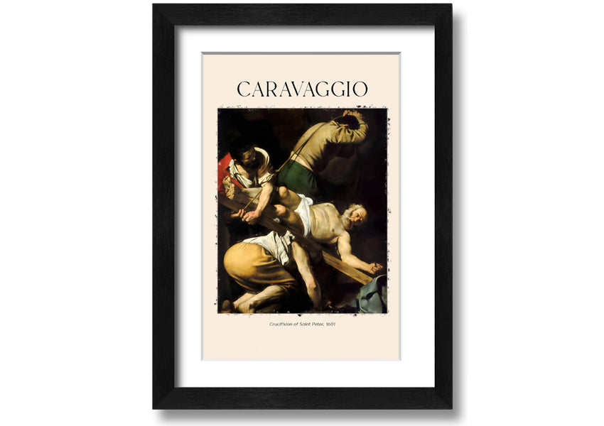 Canvas print of Crucifixion Of Saint Peter by Caravaggio, mounted on a box frame, showcasing vibrant colors and intricate details.